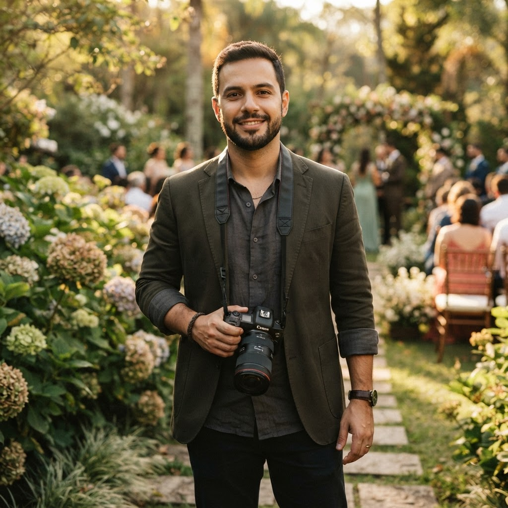 Fotógrafo da Tavalá Fotografia segurando câmera